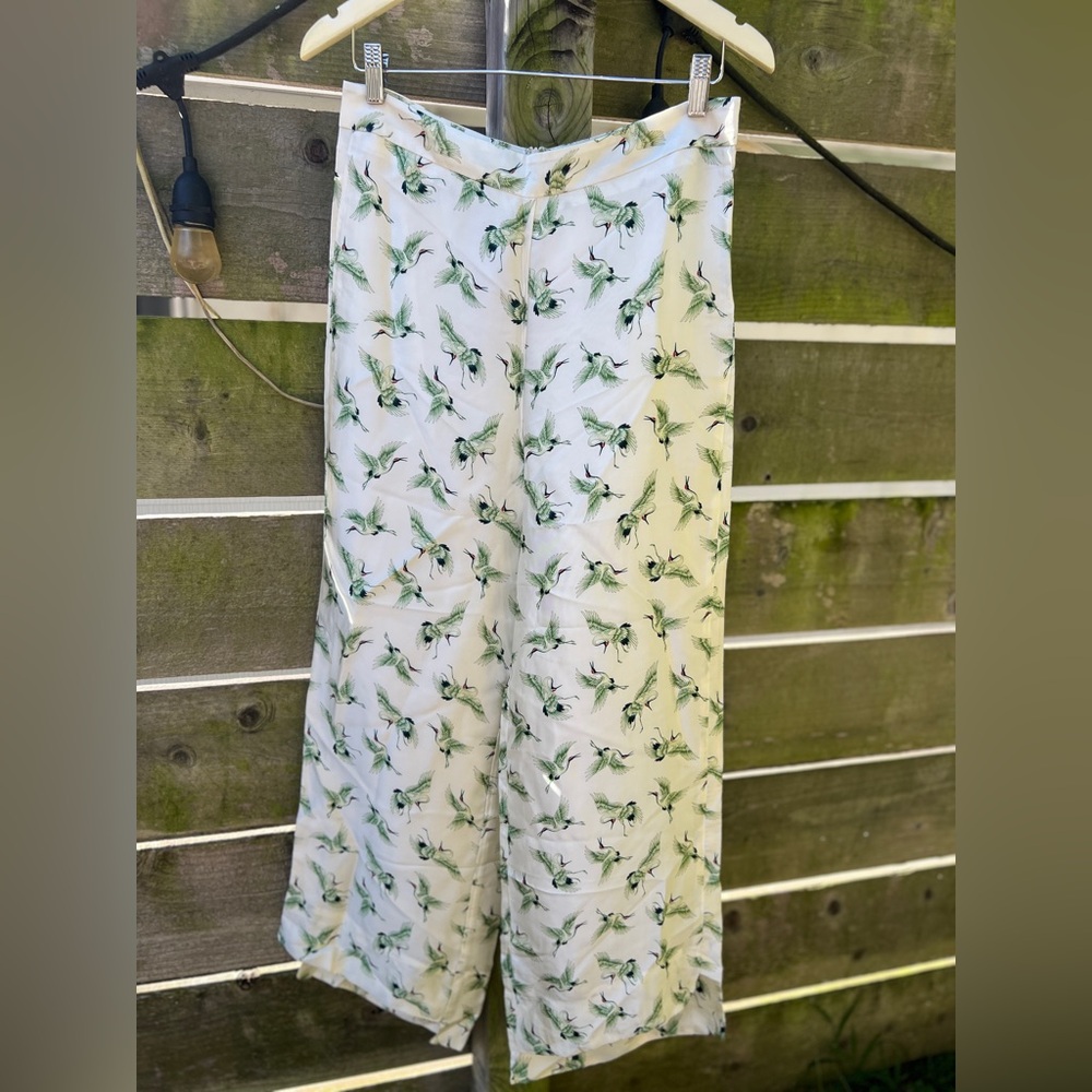 Hanh Collection Merriman $695 Wide Legged Pants White Green Bohemian Resortwear